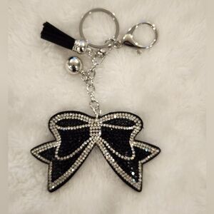 Elegant Black and Silver Bow Keychain Bag Charm
